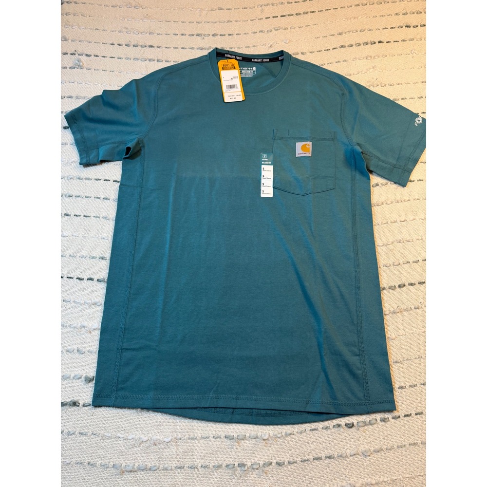 Carhartt Force Relaxed Fit Pocket T-Shirt Mens Small Teal FastDry UPF 25 NWT